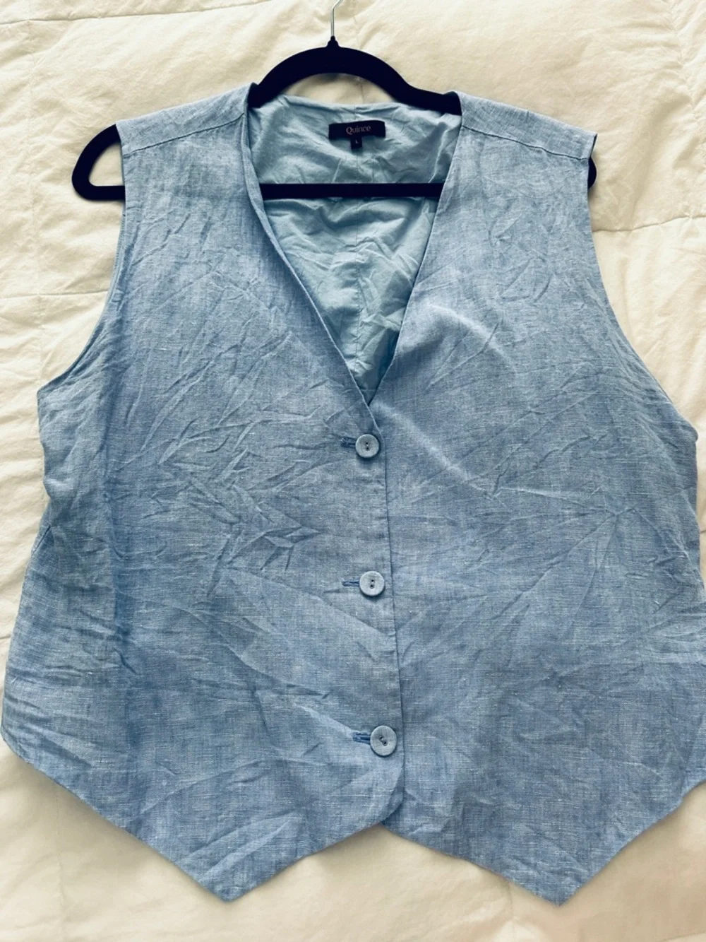 QUINCE 100% EUROPEAN LINEN VEST IN FRENCH BLUE SIZE LARGE - Picture 5 of 7
